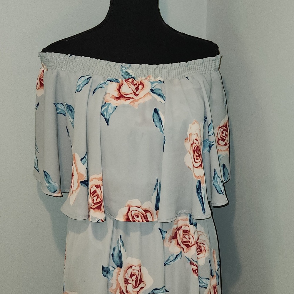 Garden WEDDING Chiffon Maxi Floral Dress Show me MuMu Off Shoulder Pink‎ Blue